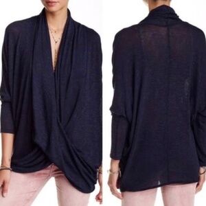 Free People Sheila Hacci Wrap Sweater Navy Blue, Size XS